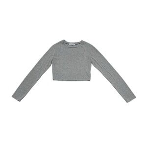 K-Pop Strawberry Korean Label Gray Dart Seamed Fine Knit Long Sleeve Crop Top